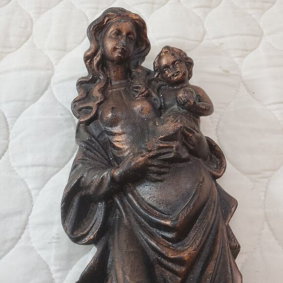 Vintage 92 Handmade Religious Virgin Mary Baby Jesus Wax Wall Sculpture Statue - Picture 10 of 15